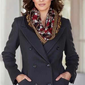 J. G. Hook Black Wool Double Breasted Jacket Coat + Scarf - VTG USA